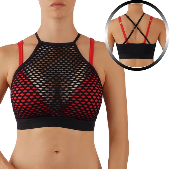 Tops - White and black sexy mesh top criss cross back